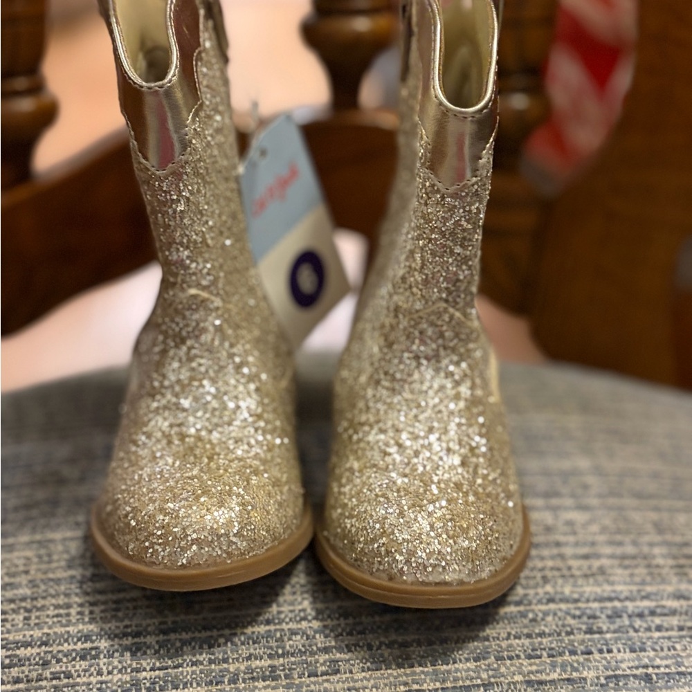 Cat & Jack Girls Gold Glitter Pull-On Boots